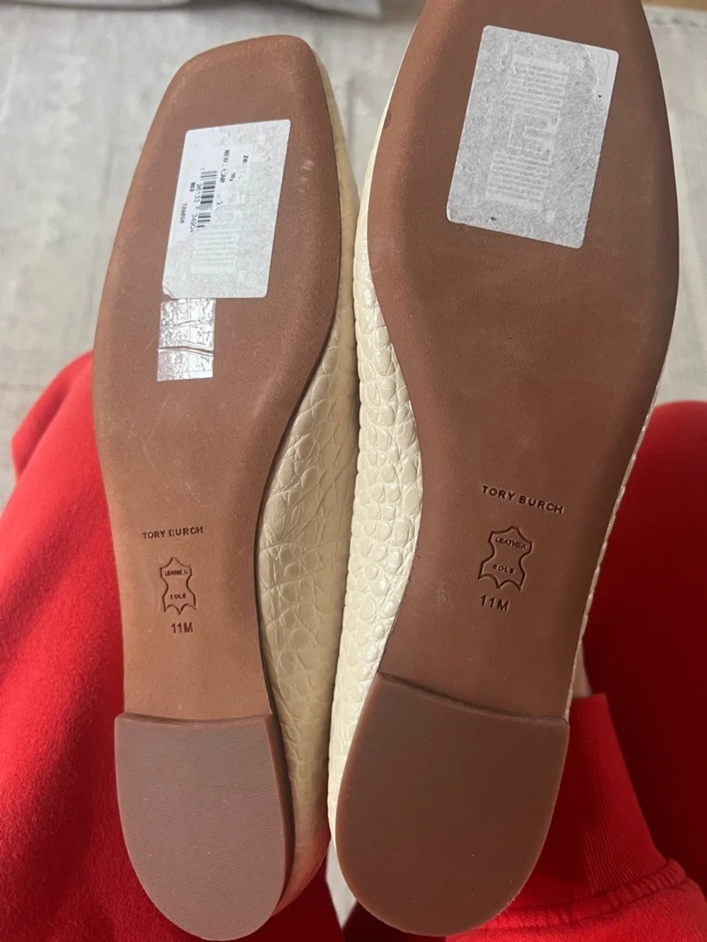 Tory Burch Georgia Square-Toe Croc-Embossed Leather Ballet Flats 